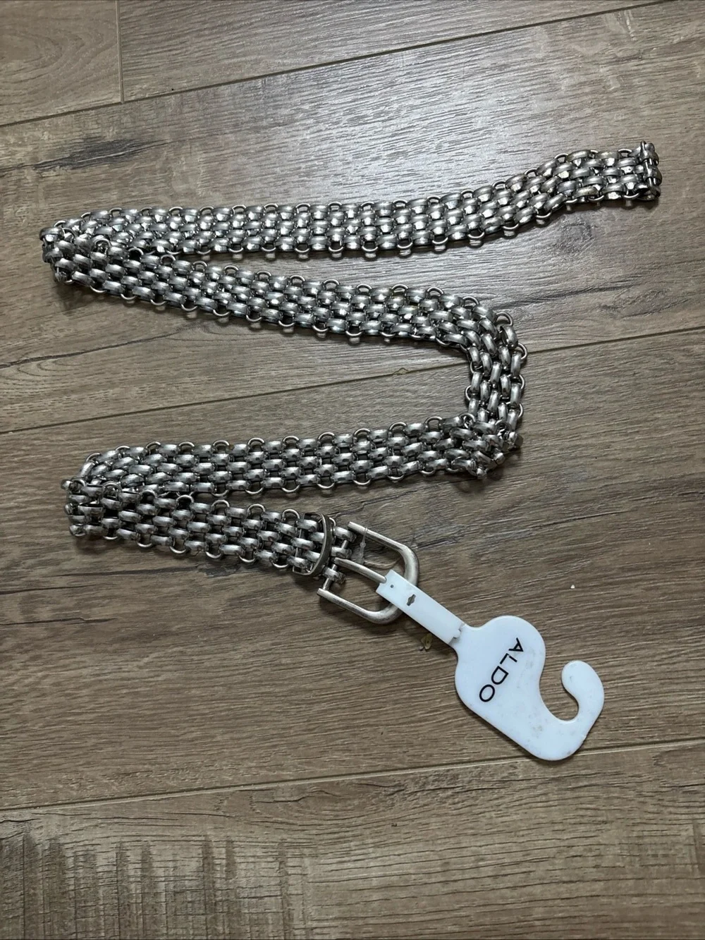 NWT Aldo Belt Metal Womens Adjustable Silver Tone Unique Beautiful Style Size L
